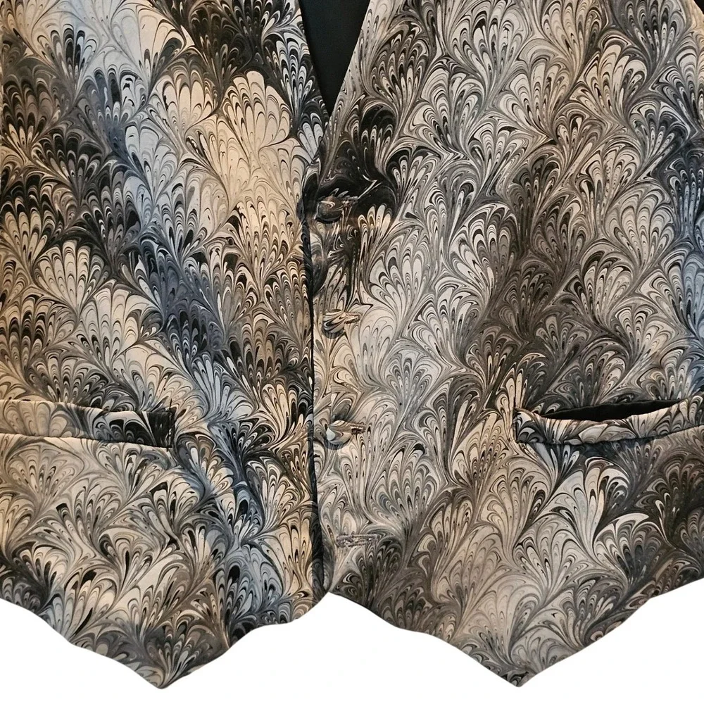 Michael Kensinger‎ Mens Marbled Feather Print Formal Vest Grey Black 3XL
